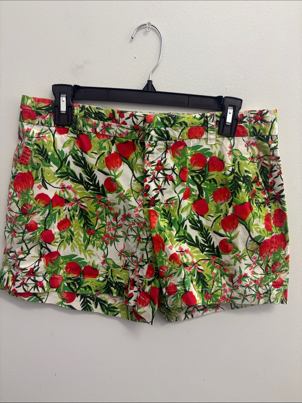crown & ivy White Floral Shorts with Red & Green Print